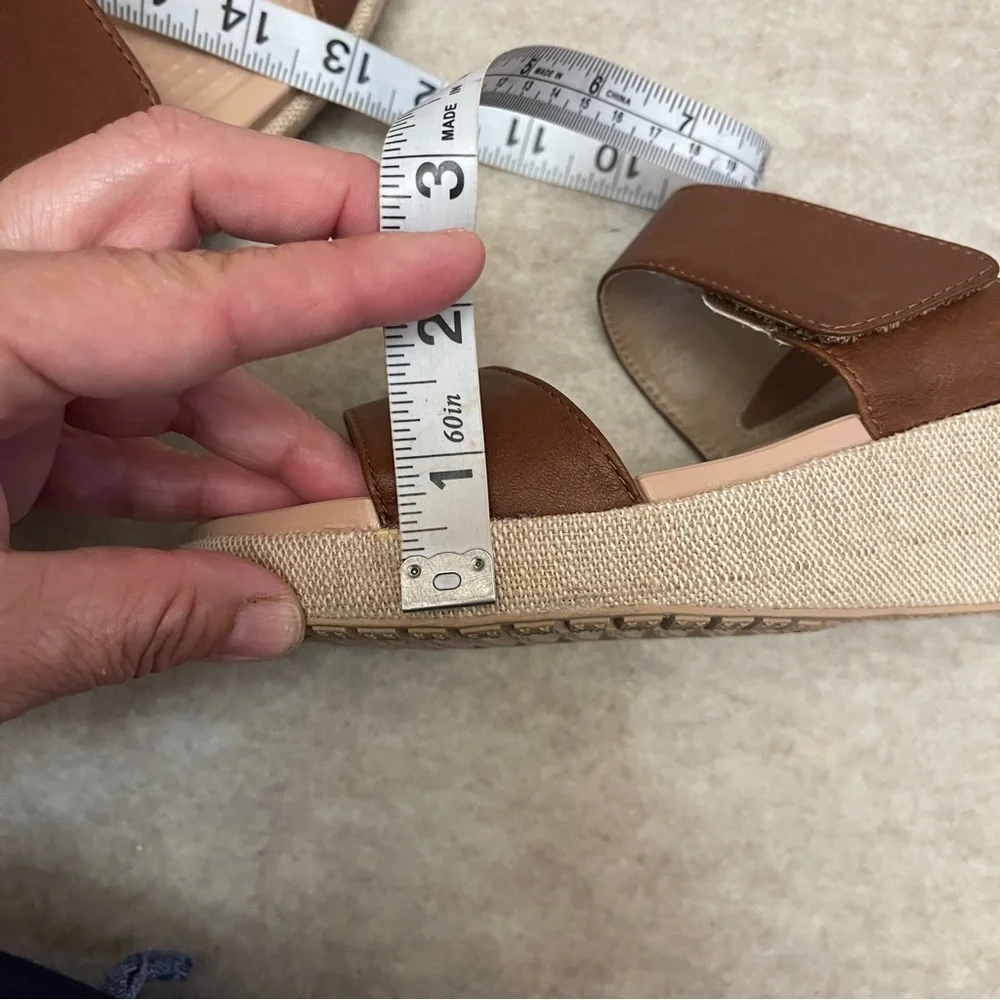 CROCS A-Leigh Brown Leather 2 Strap Canvas Wedge Comfort Sandals Women’s size 7